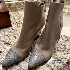 Donald Pliner ankle boots, never been worn. Tan with grey snake skin detail.